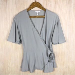 Leith Anthropologie Gray wrap shirt